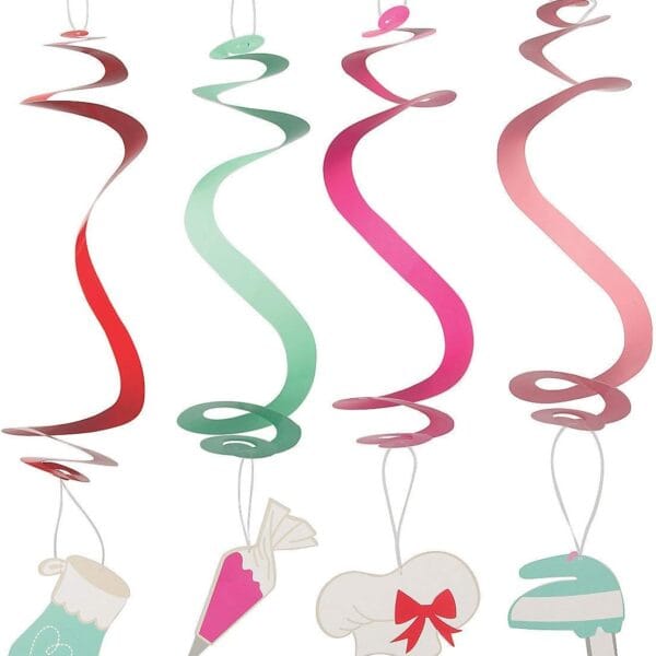 Fun Express 33" Baking Party Hanging Swirls Decorations - Perfect for Baking Theme Parties, Celebrations, and Sweet Treats Decor - Fun Party Supplies - 12 Pieces