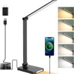 LED Desk Lamp with USB Ports,Touch Desk Lamps for Home Office with 5 Color Modes,3 Brightness Desk Light with Small Night Light,Reading Lamp Table Lamp for Bedroom Bedside Study Black with adapter