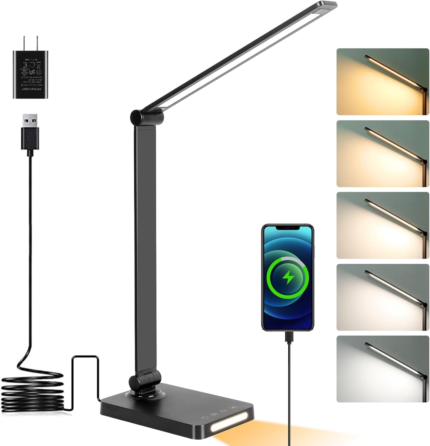 LED Desk Lamp With USB Ports,Touch Desk Lamps For Home Office With 5 Color Modes,3 Brightness Desk Light With Small Night Light,Reading Lamp Table Lamp For Bedroom Bedside Study Black With Adapter LED Desk Lamp with USB Ports,Touch Desk Lamps for Home Office with 5 Color Modes,3 Brightness Desk Light with Small Night Light,Reading Lamp Table Lamp for Bedroom Bedside Study Black with adapter