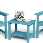 Patio Chairs Set, 3 Pieces Weatherproof HIPS Outdoor Furniture, Patio Chairs Conversation Sets with Side Table for Garden Porch Lawn & Backyard (Lake Blue)