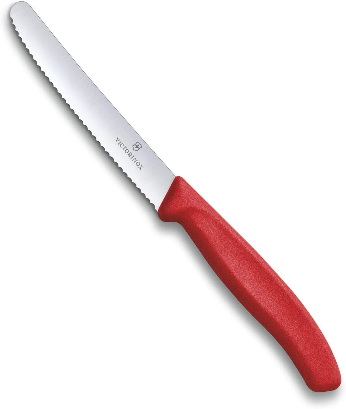 Victorinox 6.7831 Swiss Classic Tomato and Table Knife Ideal for Cutting Fruits and Vegetables with Soft Skin Serrated Blade in Red, 4.3 inches
