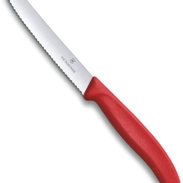 Victorinox 6.7831 Swiss Classic Tomato and Table Knife Ideal for Cutting Fruits and Vegetables with Soft Skin Serrated Blade in Red, 4.3 inches