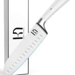 Santoku Knife 7 Inch, Japanese Professional Chef knife High Carbon Stainless Steel, Razor Sharp Chefs Kitchen Knife, Vegetable Chopping Knife for Cooking With Full-tang Handle, White