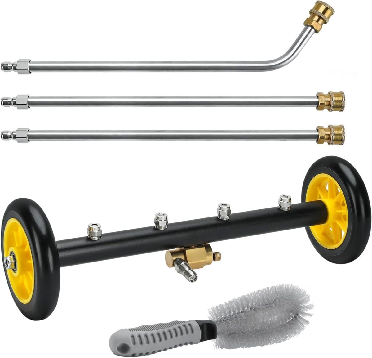 Undercarriage Pressure Washer Attachment, 2in1 Water Broom for Pressure Washer, Under Car Washer with 3 Extension Wands and Wheel Brush, 4000 PSI