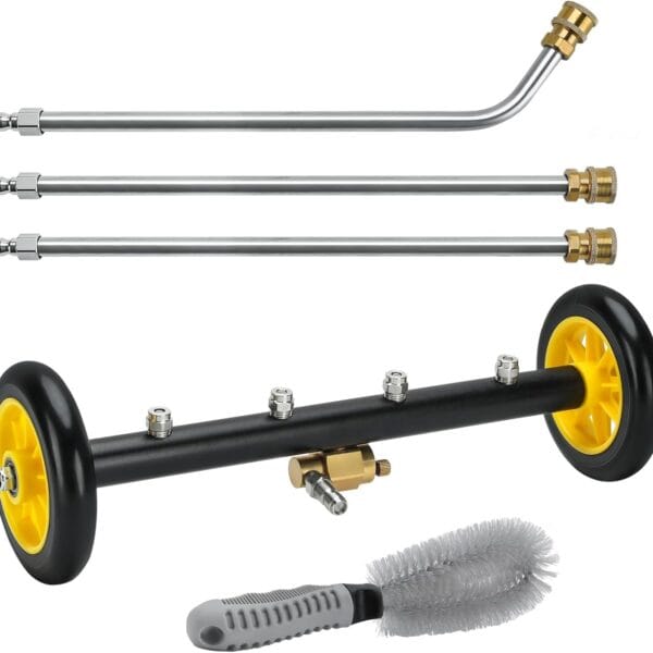 Undercarriage Pressure Washer Attachment, 2in1 Water Broom for Pressure Washer, Under Car Washer with 3 Extension Wands and Wheel Brush, 4000 PSI