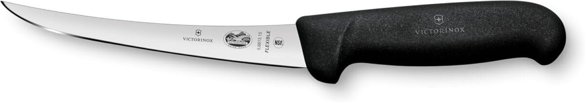Victorinox Swiss Army Fibrox Pro Curved Boning Knife, Flexible Blade, 6-Inch, Black