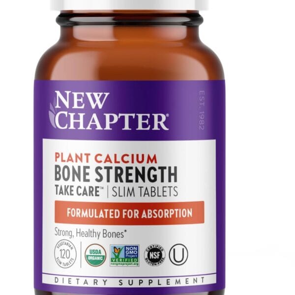 New Chapter Calcium Supplement - Bone Strength Organic Calcium with Magnesium, Vitamin D3+K2, 70+ Trace Minerals for Bone Health, Gluten Free, Easy to Swallow Slim Tablets - 120 Count
