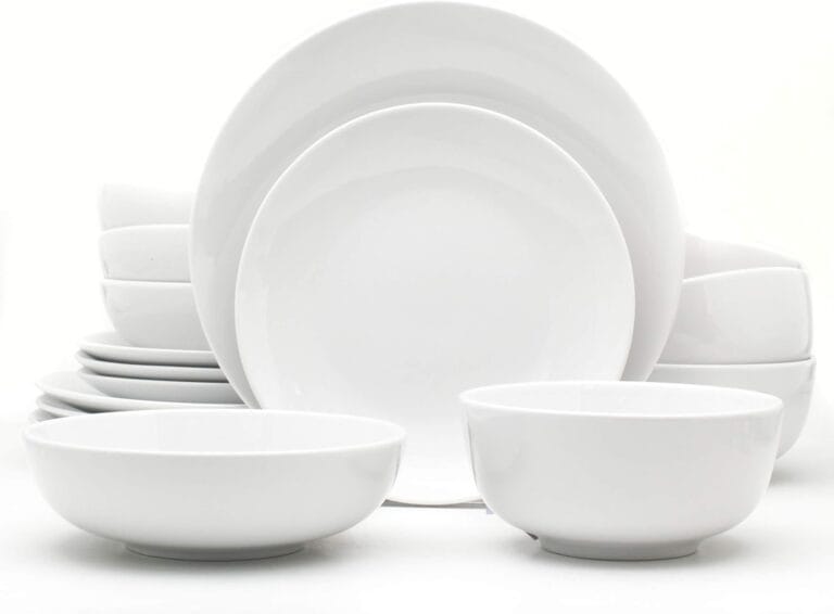 Euro Ceramica Essential Collection Porcelain Dinnerware and Serveware, 16 Piece Dinnerware Set, Service for 4, Classic White