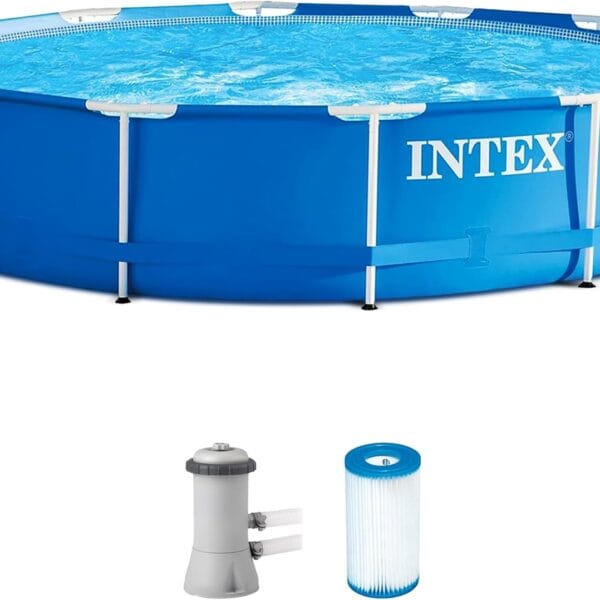 INTEX 28211EH Metal Frame Above Ground Swimming Pool Set: 12ft x 30in Includes 530 GPH Cartridge Filter Pump Puncture-Resistant Material Rust Resistant 1718 Gallon Capacity