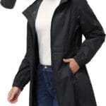 33,000ft Women's Waterproof Long Rain Coats Packable Rain Jacket with Hood Trench Coats Windbreaker
