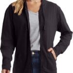 Hanes Womens Slub Knit Full-Zip Hoodie, Textured Cotton Zip-Up T-Shirt Hoodie for Women