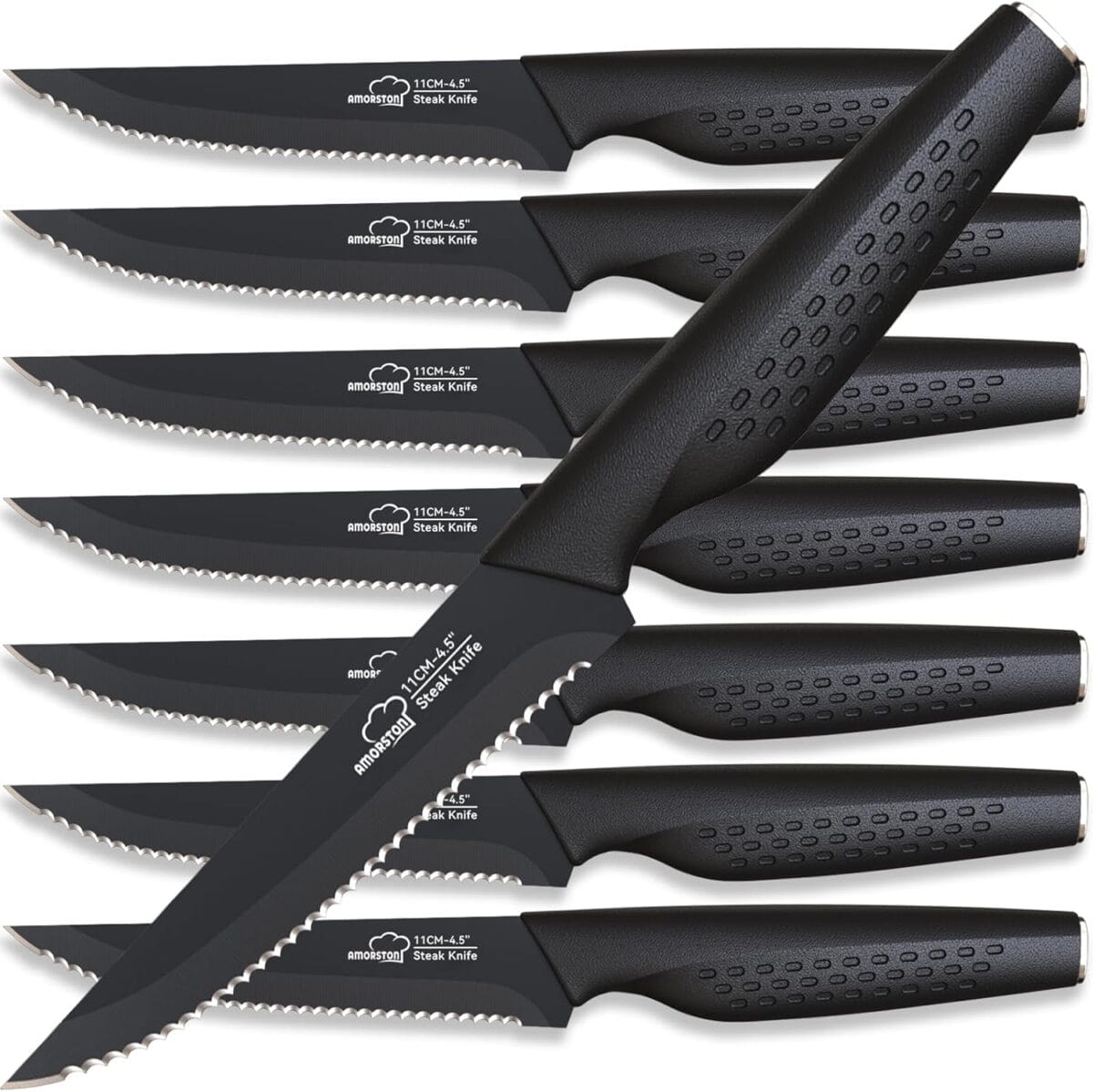 Steak Knives, Steak Knives Set of 8, Stainless Steel Steak Knife Set, Serrated Knives Dishwasher Safe, Elegant Black