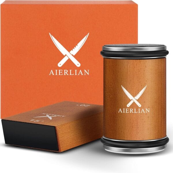 Knife Sharpener Tool, Rolling Knife Sharpener Kit, Knife Sharpening with Diamonds and Ceramic for Steel of Any Hardness, Kitchen knife Sharpener with 15 & 20 Degree Magnetic Angle(Brown)