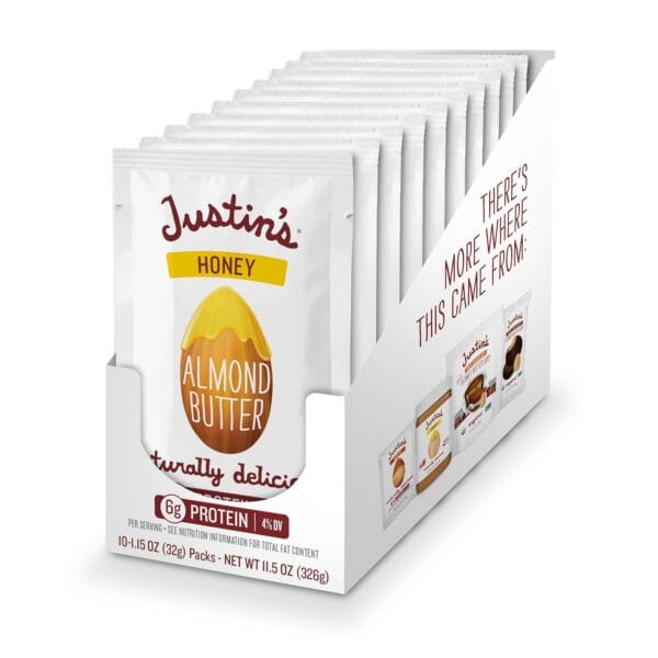 Justin's Honey Almond Butter Squeeze Packs, Gluten-free, Non-GMO, Sustainably Sourced, 1.15 Ounce (10 Pack)