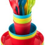 Kids Dinnerware Set for 4-24 Piece Plastic Childrens Dishes Dinnerware Sets Microwave/Dishwasher Safe BPA Free - Toddler Dinner Set Includes Kids Plates and Bowls Kids Cups Flatware Set