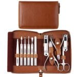 FAMILIFE Manicure Set, Professional Manicure Kit Nail Clippers Set 11 in 1 Stainless Steel Pedicure Tools Nail Kit Men Grooming Tool with Portable Brown Leather Travel Case Luxury Gifts for Him