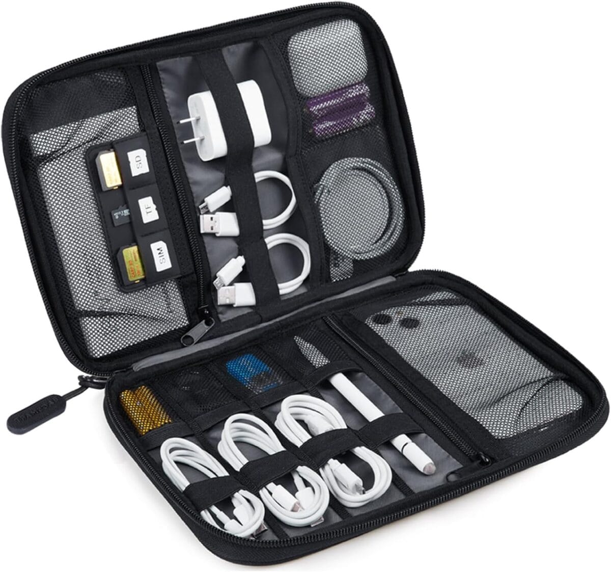 BAGSMART Electronics Travel Organizer Case, Tech Accessories Cord Storage Bag for Phone, Power Bank, SD Card, Cables, Black
