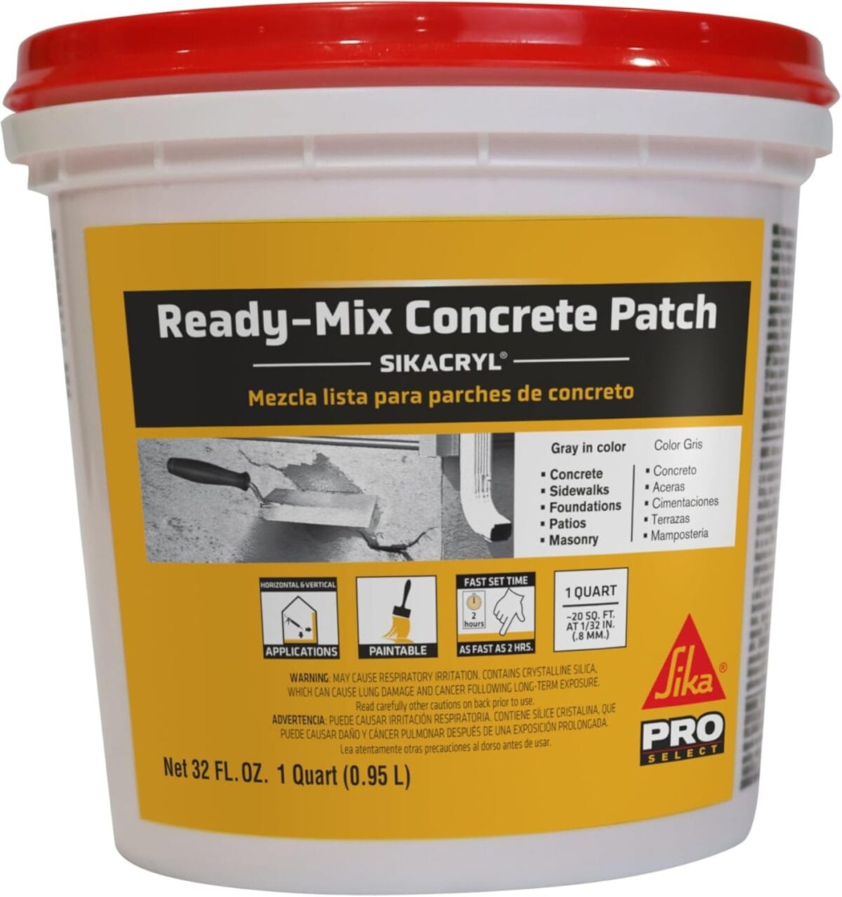 Sika - Sikacryl - Gray - Ready-Mix Concrete Patch - for Repairing spalls and Cracks in Concrete and Masonry - Textured - 1 qt (Pack of 1)