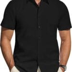 J.VER Men's Short Sleeve Dress Shirts Stretch Stain Shield Casual Button Down Shirts Solid Formal Shirt