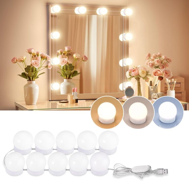 LED Vanity Lights For Mirror, Consciot Hollywood Style With 10 Dimmable Bulbs, Adjustable Color & Brightness, USB Cable, Stick on for Makeup Table Dressing Room Mirror