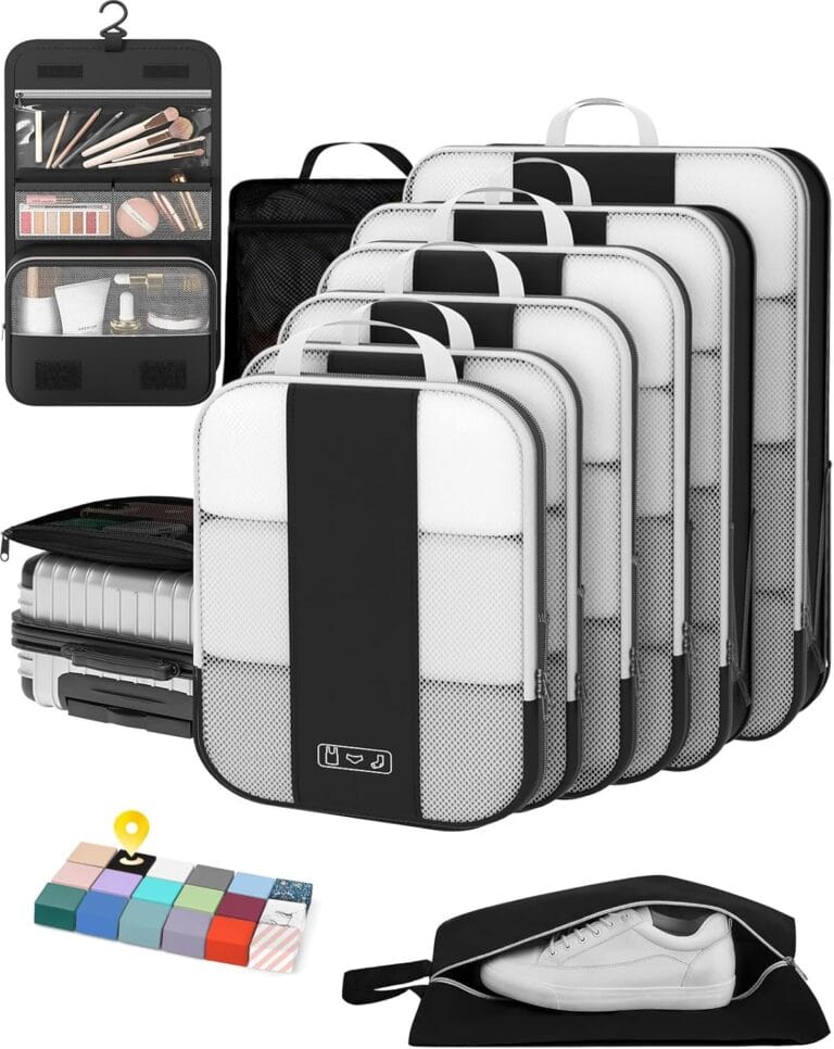 10 Set Compression Packing Cubes for Travel Essentials,Compressible Expandable Packing Cubes for Suitcase,OlarHike Luggage Organizer Bags for Travel,Handy Helper for Organizing Clothes(Black)