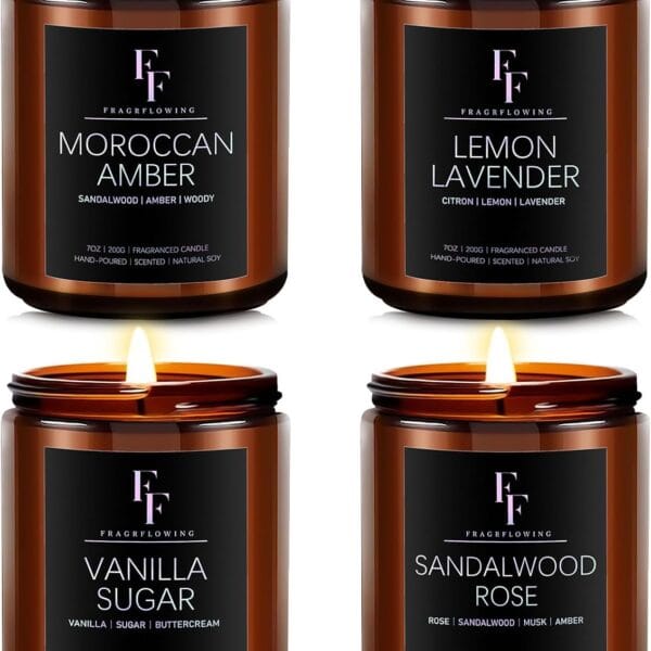 Scented Candles for Home Scented Aromatherapy Candles, 4 Pack 28 Oz Soy Wax Candle Gift Set for Women Men (Lemon Lavender/Vanilla Sugar/Sandalwood Rose/Moroccan Amber)