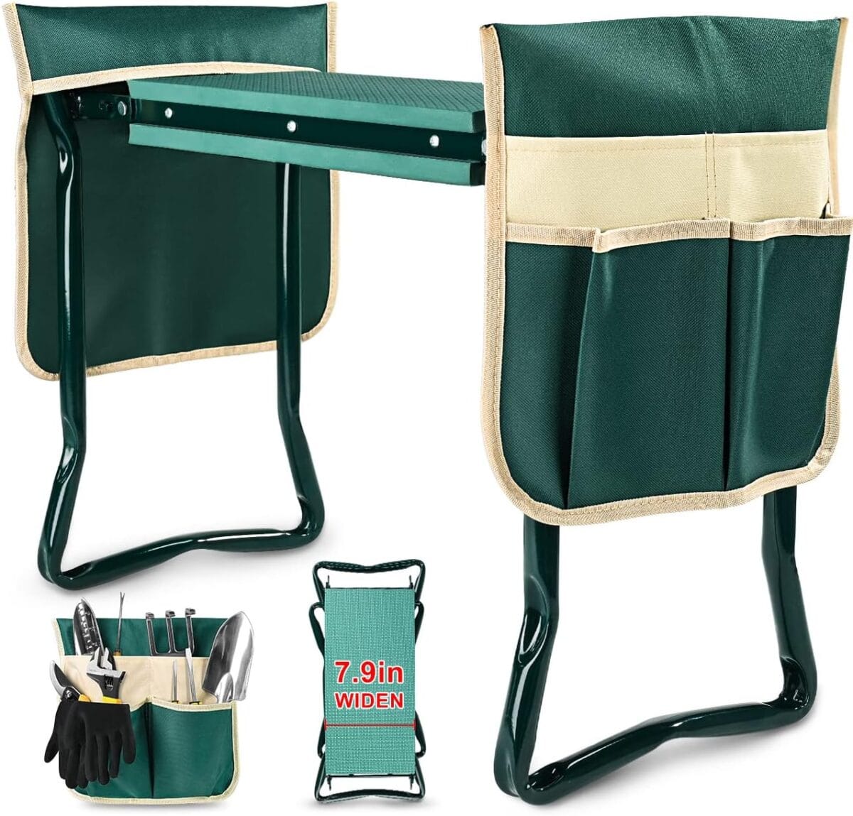 KVR Upgraded Garden Kneeler and Seat with Thicken & Widen Soft Kneeling Pad,Heavy Duty Foldable Gardener Stool with 2 Tool Pouches,Gardening Gifts for Women Mom Men Seniors