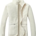 GIMECEN Women's Fuzzy Fleece Jacket Long Sleeve Zip Up Sherpa Coat Soft Polar Outerwear with Zipper Pockets