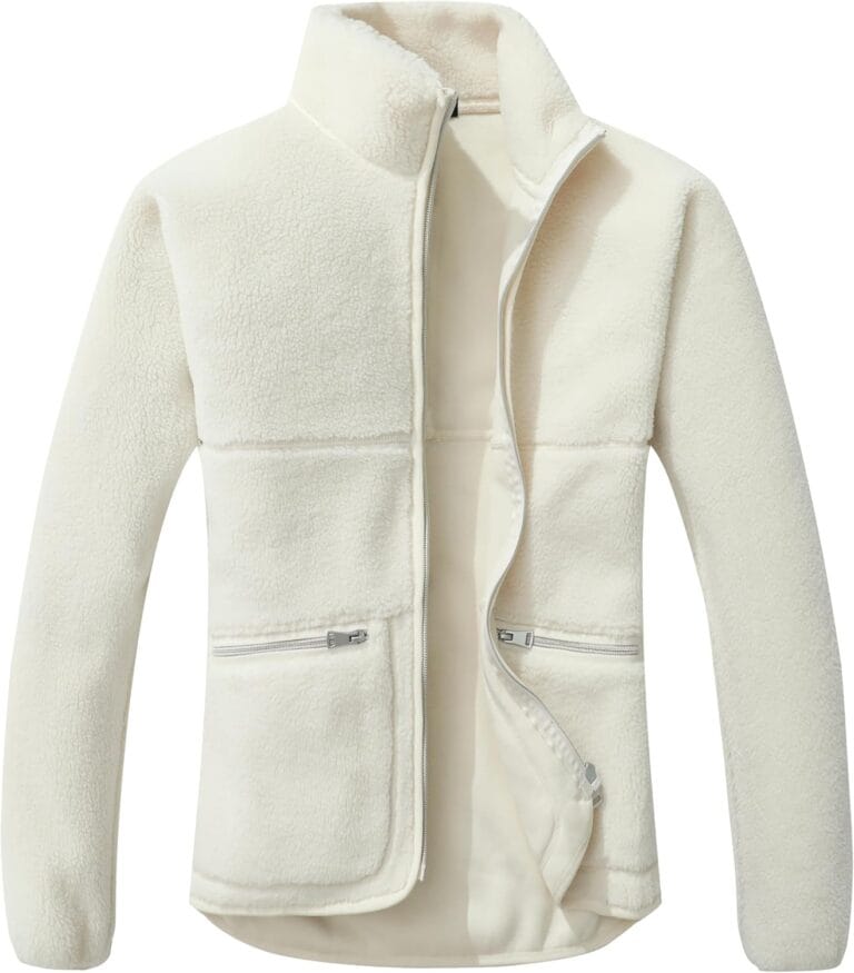 GIMECEN Women's Fuzzy Fleece Jacket Long Sleeve Zip Up Sherpa Coat Soft Polar Outerwear with Zipper Pockets
