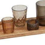 Wood Tray with 9 Brown Glass Votive Holders (Set of 10 Pieces)
