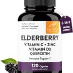 Sandhu's Elderberry Vitamin C Vitamin D3 with Zinc & Quercetin | Capsules for Men & Women | Supports Immune and Bone Health | 120 Count (Pack of 1)