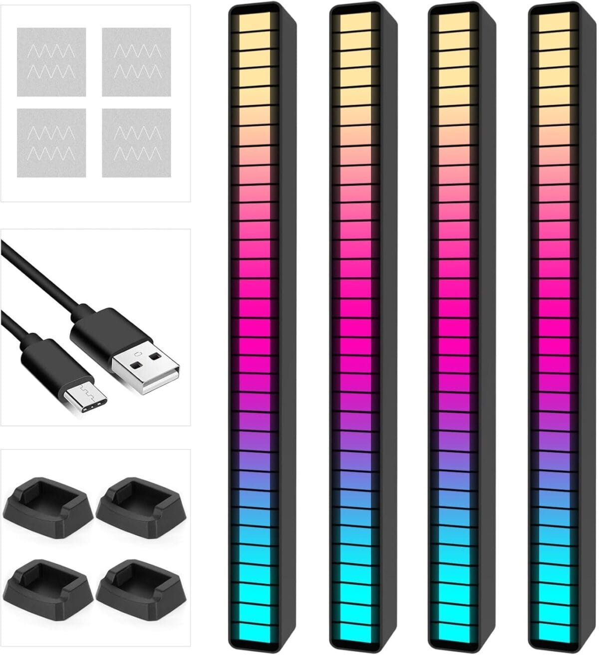 RGB Rechargeable Sound Control Light, Voice-Activated Pickup Music Rhythm Lights, Ambient Light, for Car, Gaming Room Decorations4Pack