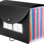 Sooez 24 Pockets Expanding File Folder with Blank Labels, According File Organizer with Expandable Cover, Desktop Accordion Folders Letter A4 Paper Document Storage Organizer, Black