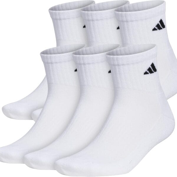adidas Men's Socks, Athletic Cushioned Quarter 6-Pack, Ankle Fit with Arch Support