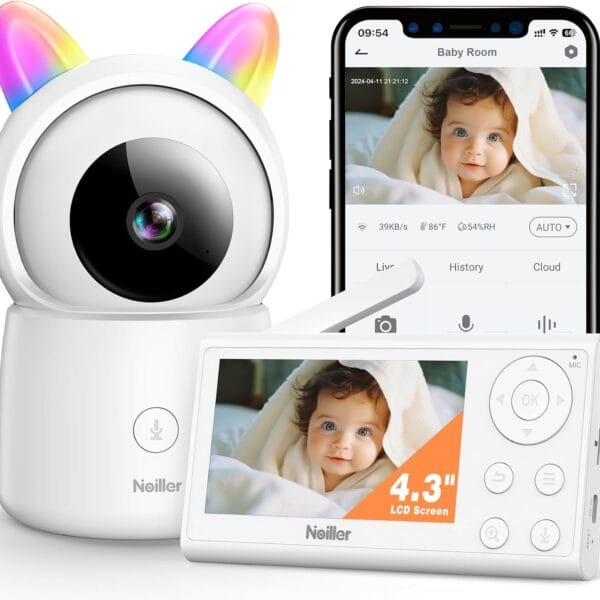 Baby Monitor, 4.3" Video Baby Monitor with 1080P Camera, Smart 2.4G WiFi Audio Monitor with Remote PTZ, Night Vision, 2-Way Talk, Sleep Mode, RGB Night Lights, Lullabies & 1000ft Range, APP Control