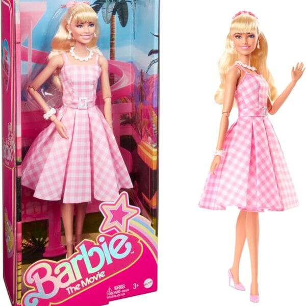 Barbie The Movie Doll, Margot Robbie as, Collectible Doll Wearing Pink and White Gingham Dress with Daisy Chain Necklace