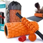 5 in 1 Foam Roller Set for Deep Tissue Muscle Massage, Trigger Point Fitness Exercise Foam Roller, Massage Roller, Massage Ball, Stretching Strap, for Whole Body (Orange Black)