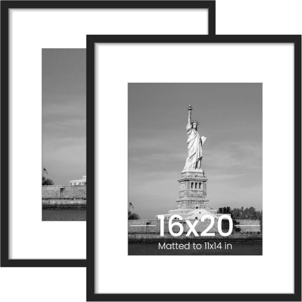 ENJOYBASICS 16x20 Picture Frame, Display Poster 11x14 with Mat or 16 x 20 Without, Wall Gallery Photo Frames, Black, 2 Pack