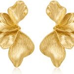 Chunky Gold Statement Earrings For Women Gold Plated Sectored Flower Leaf Shell Angel Wing Earrings Large Stud Earrings Hypoallergenic Earrings