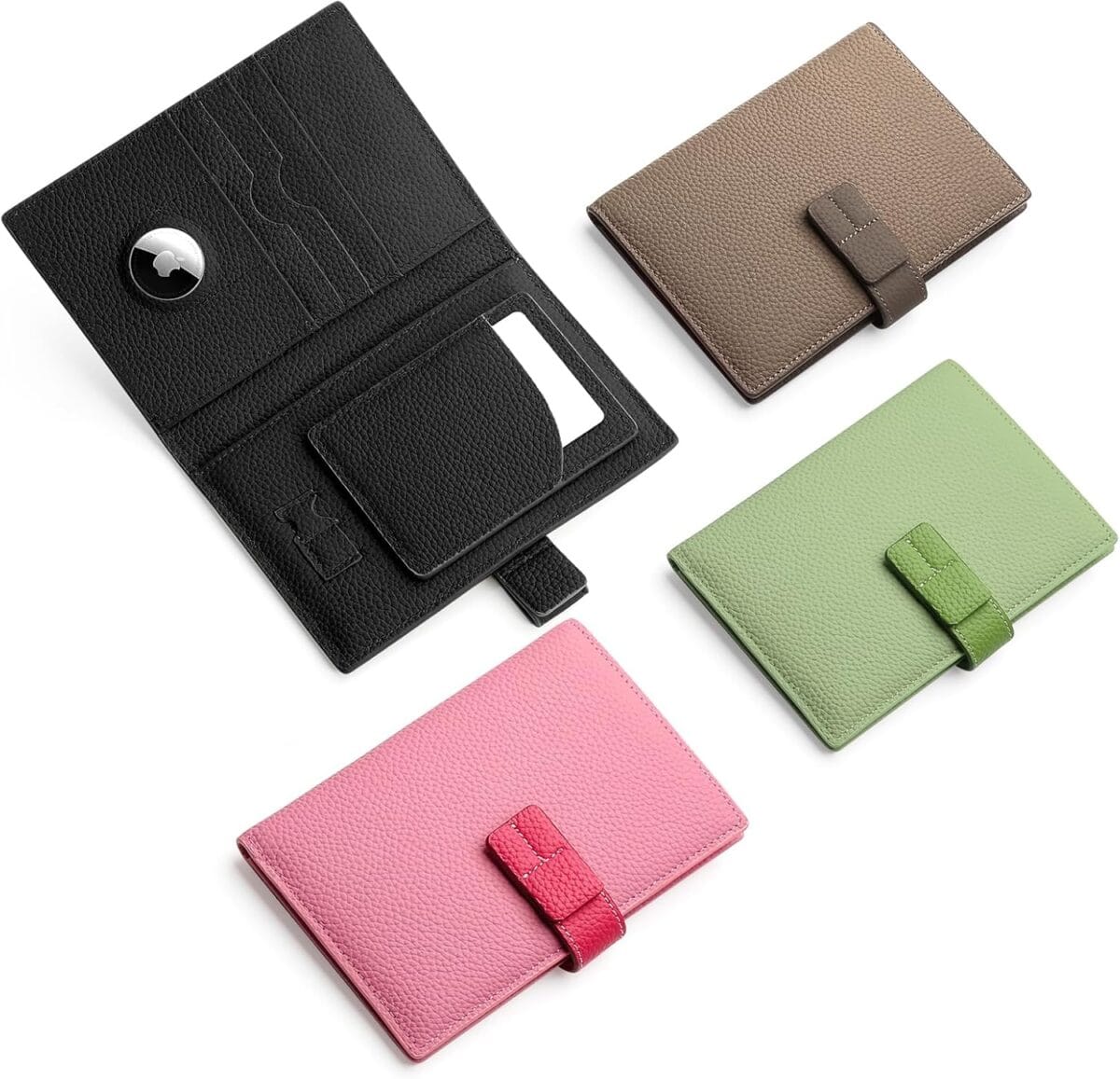 Full Grain Leather Passport Holder for Travel Women Men Passport Wallet with Airtag Slot RFID Blocking Travel Essentials Passport Cover Case Black