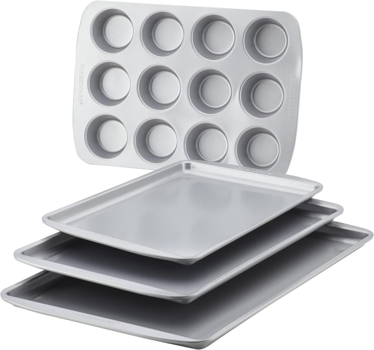 Farberware Nonstick Bakeware 4-Piece Baking Sheet Set, Gray -