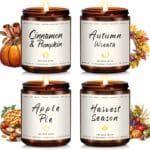 Fall Candle Set | 4 Pack Scented Candles for Home - Candle Gifts for Women Men, Soy Candles Home Scented | Autumn Fragrance of - Apple Pie/Cinnamon/Harvest/Wreath