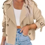 Saodimallsu Women Crop Double Breasted Trench Coat Raglan Sleeve Work Office Cropped Jacket With Pockets