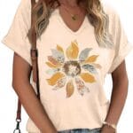 Womens Flowers V Neck Shirt Vintage Boho Floral Wildflowers Graphic Tees Casual Cottagecore Short Sleeve T Shirts