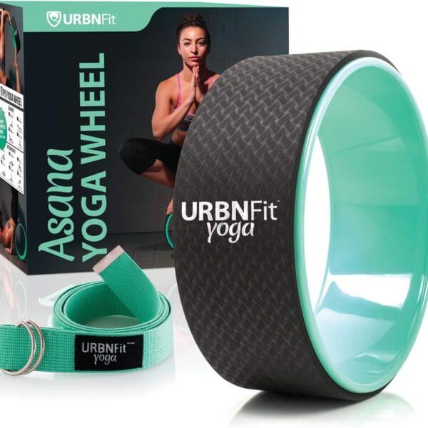 URBNFit Yoga Wheel - 12-Inch Roller Designed for Stretching & Flexibility to Help Back Aches & Tension - Made w/Durable Materials & Soft Foam Padding, Yoga Strap Included