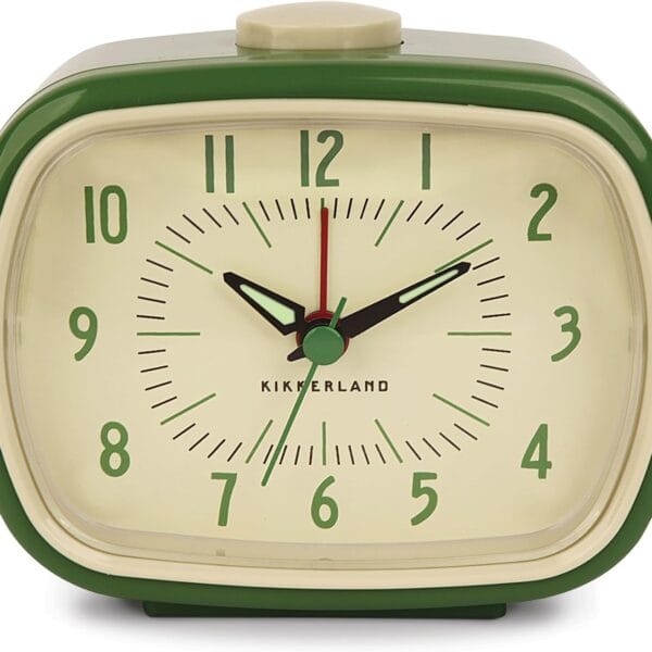 Kikkerland Retro Alarm Clock  Vintage Decor for Bedroom, Nightstand, Living Room, or Office  Battery Operated, Glow in The Dark, Decorative Analog Clock, Green