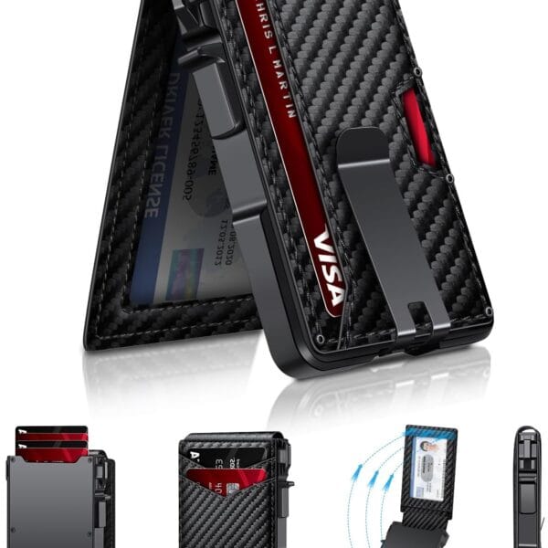 Wallet for Men, Mens Minimalist Wallet 9-13 Cards, Slim Compact Wallet with Money Clip & ID Window, RFID Blocking Smart Pop Up Card Wallet, Metal Aluminum Credit Card Holder Bifold Wallet