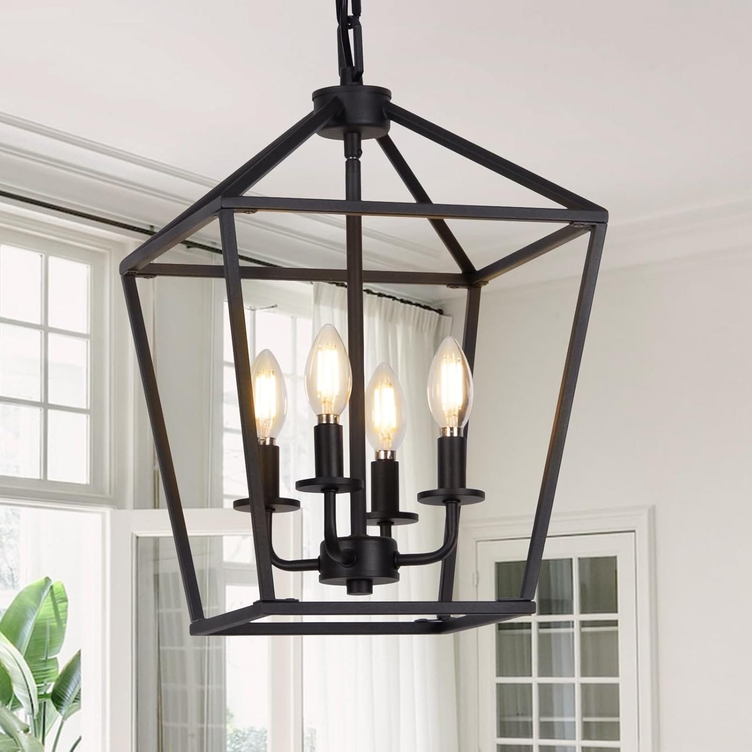 4 Light Chandelier, Industrial Ceiling Light Black Lantern Light Fixtures With Farmhouse Metal Cage Adjustable Height Rustic Geometric Hanging Light E12 Base For Kitchen Island, Entryway, Indoor 4 Light Chandelier, Industrial Ceiling Light Black Lantern Light Fixtures with Farmhouse Metal Cage Adjustable Height Rustic Geometric Hanging Light E12 Base for Kitchen Island, Entryway, Indoor