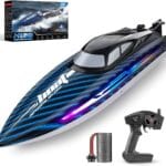 30KMH RC Remote Control Boat with 7 LED Light Modes Waterproof Electric Fast Speed Boat for Adults Kids 8-12 Lake Pool Water Play,Self-righting,Demo,Water Cooling,20Mins,Low Battery Alert,2.4Ghz,Blue