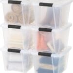 IRIS USA 19 Qt Stackable Plastic Storage Bins with Lids, 6 Pack - BPA-Free, Made in USA - See-Through Organizing Solution, Latches, Durable Nestable Containers, Secure Pull Handle - Clear